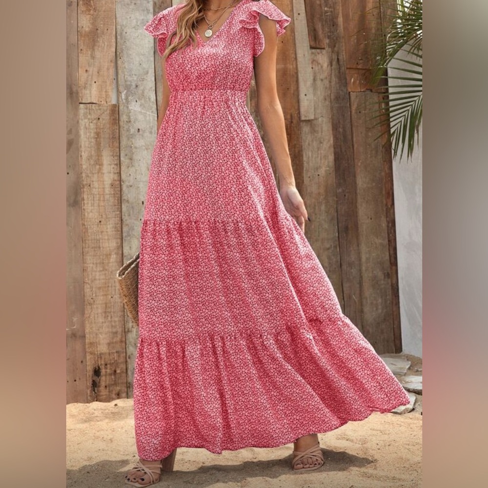 🌸 Effortlessly Pretty 🌺 Red Floral Ruffle Maxi - XL - Picture 8 of 10